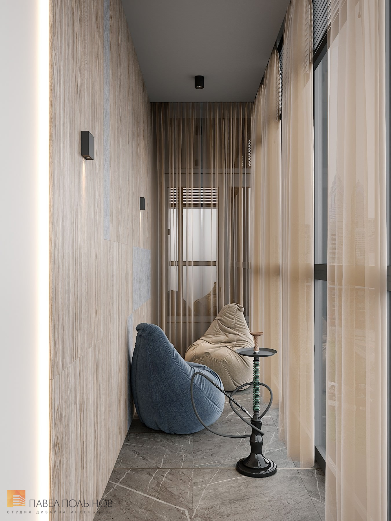 Фото дизайн интерьера балкона из проекта «Минимализм с элементами классики в ЖК «Жемчужный берег», 93 кв.м.»