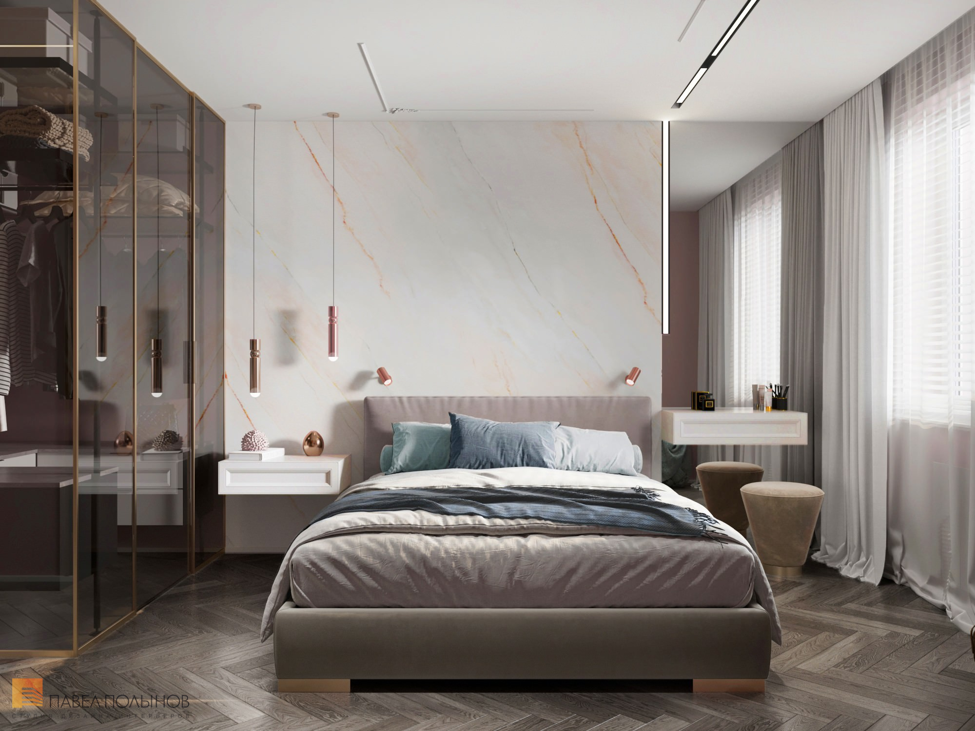 Фото дизайн спальни из проекта «Квартира в стиле ар-деко, ЖК «Skandi Klubb», 75 кв.м»