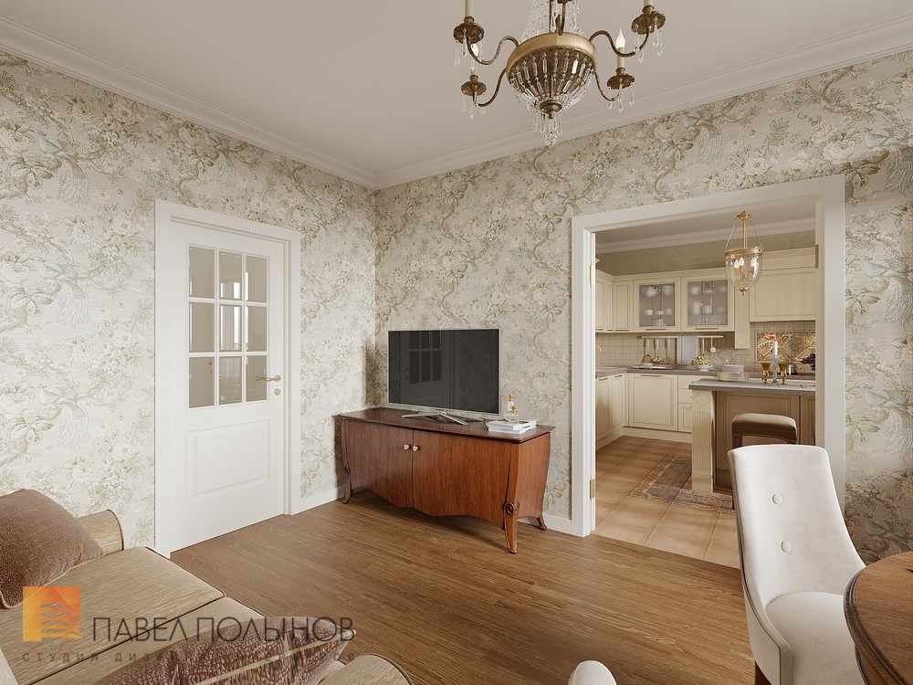Фото дизайн интерьера гостиной из проекта «Квартира в классическом стиле, ЖК «Time дом у Московской», 120 кв.м.»