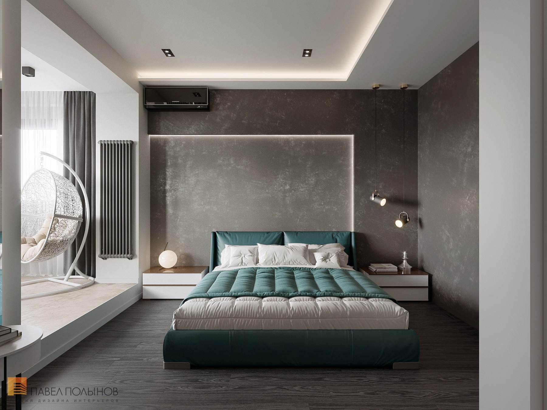 Фото дизайн спальни из проекта «Интерьер квартиры в ЖК Duderhof Club, современный стиль, 136 кв.м.»