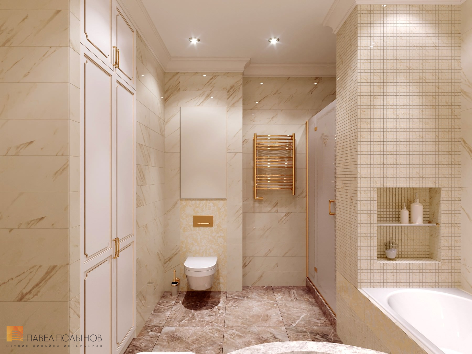 Фото дизайн интерьера ванной комнаты из проекта «Квартира в классическом стиле в ЖК «Русский дом», 144 кв.м.»