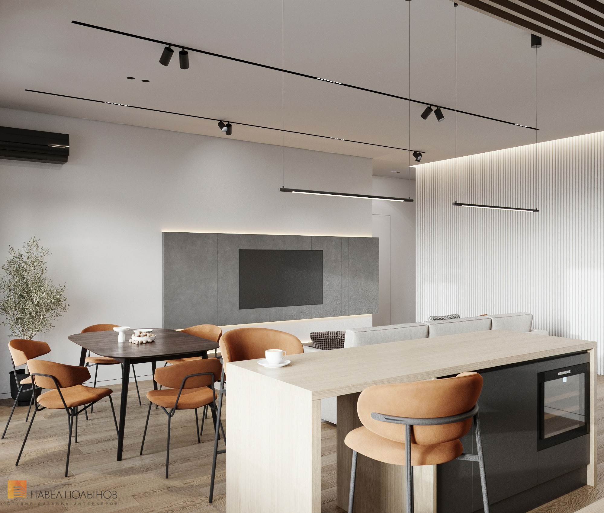 Фото дизайн интерьера кухни-гостиной из проекта «Дизайн интерьера квартиры в современном стиле, ЖК «Сердце столицы», 98 кв.м.»