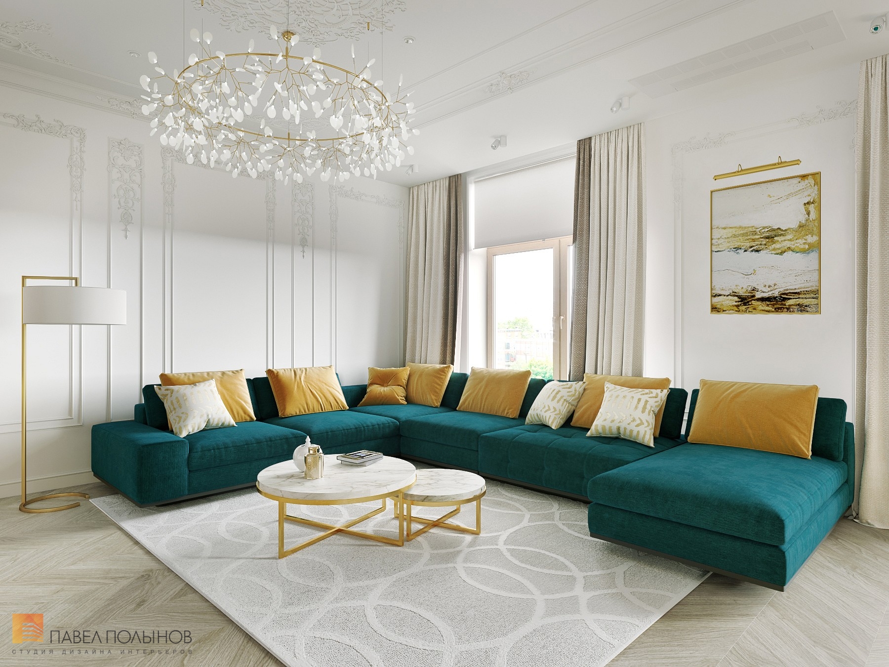 Фото дизайн интерьера гостиной из проекта «Квартира в стиле неоклассики с элементами ар-деко, ЖК «Смольный Проспект», 177»