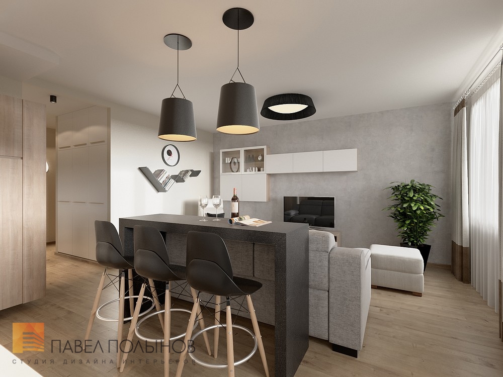 Фото дизайн интерьера кухни гостиной из проекта «Интерьер квартиры в современном стиле, ЖК «Солнечный»»