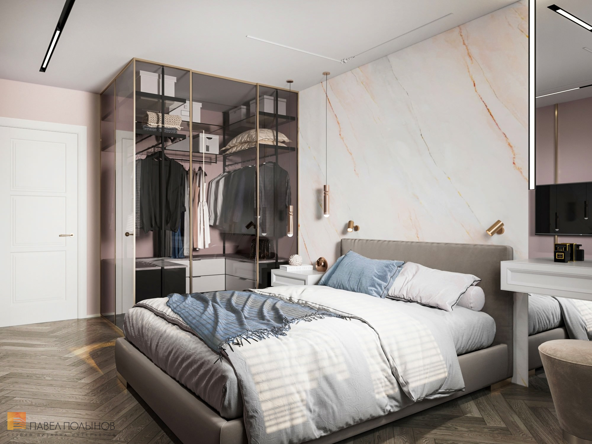 Фото интерьер спальни из проекта «Квартира в стиле ар-деко, ЖК «Skandi Klubb», 75 кв.м»