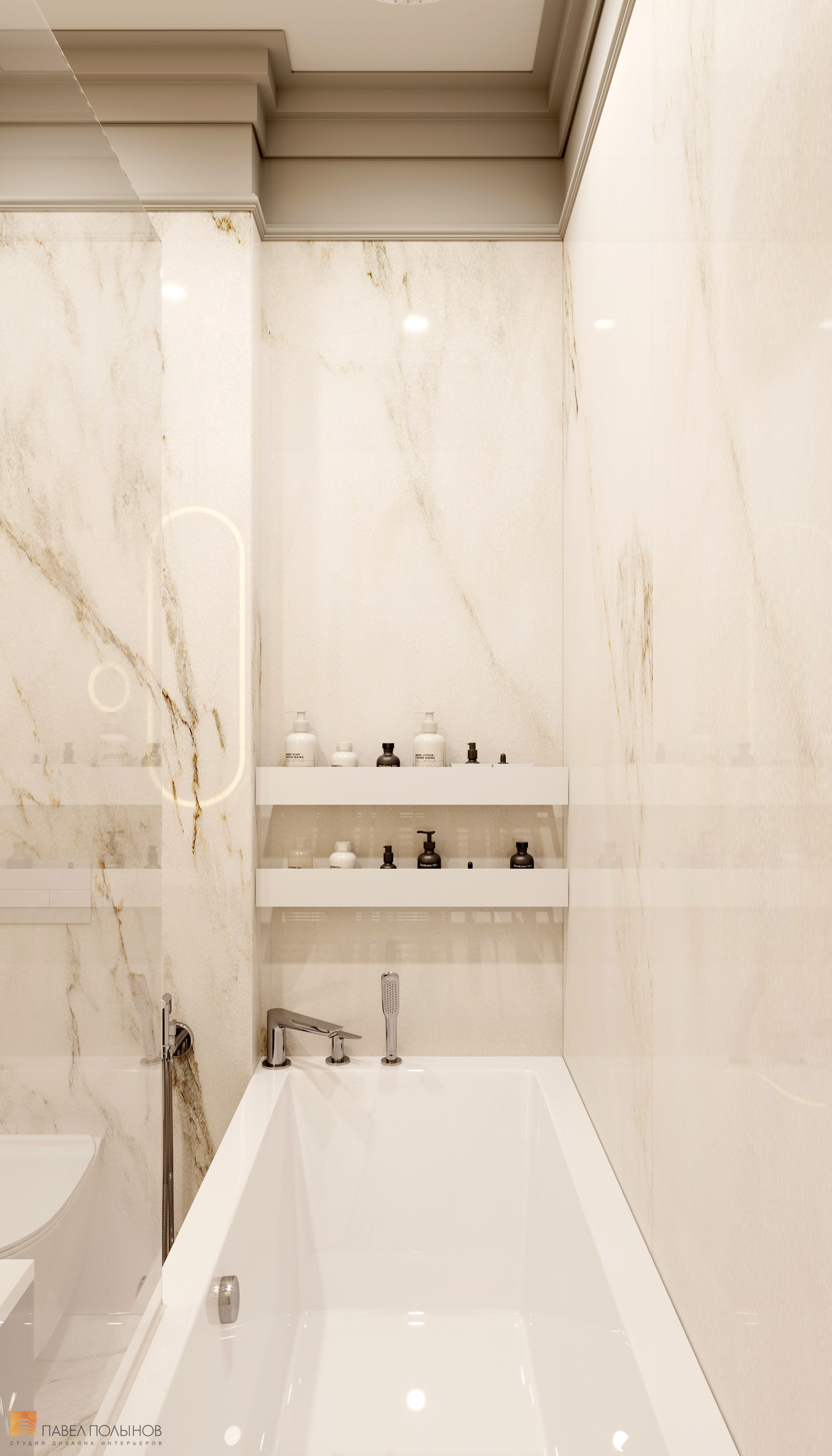 Фото дизайн интерьера ванной комнаты из проекта «Квартира в стиле неоклассики, ЖК «Алые Паруса», 124 кв.м.»