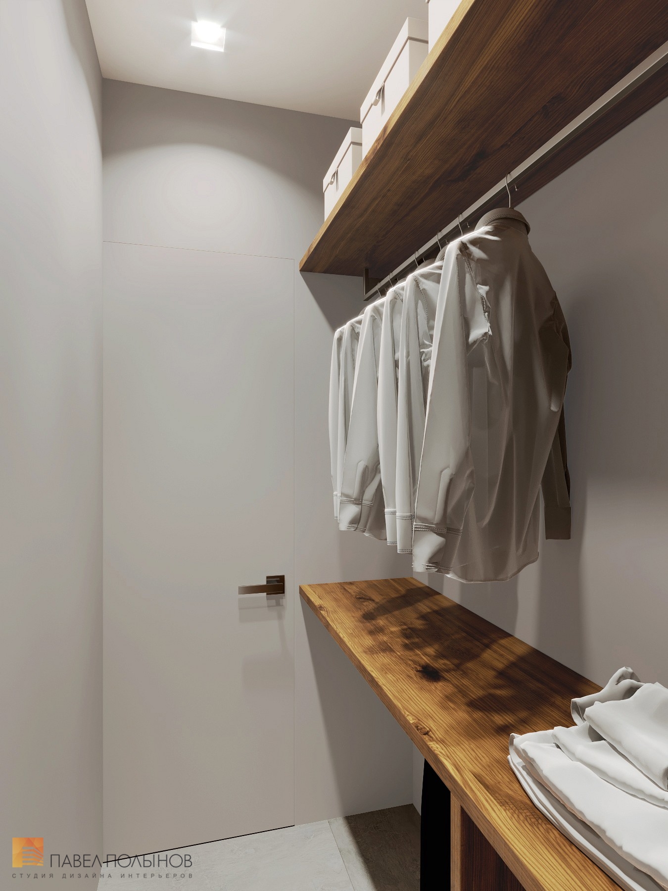 Фото дизайн гардеробной из проекта «Квартира в стиле минимализм в ЖК «Елагин Апарт», 40 кв.м.»