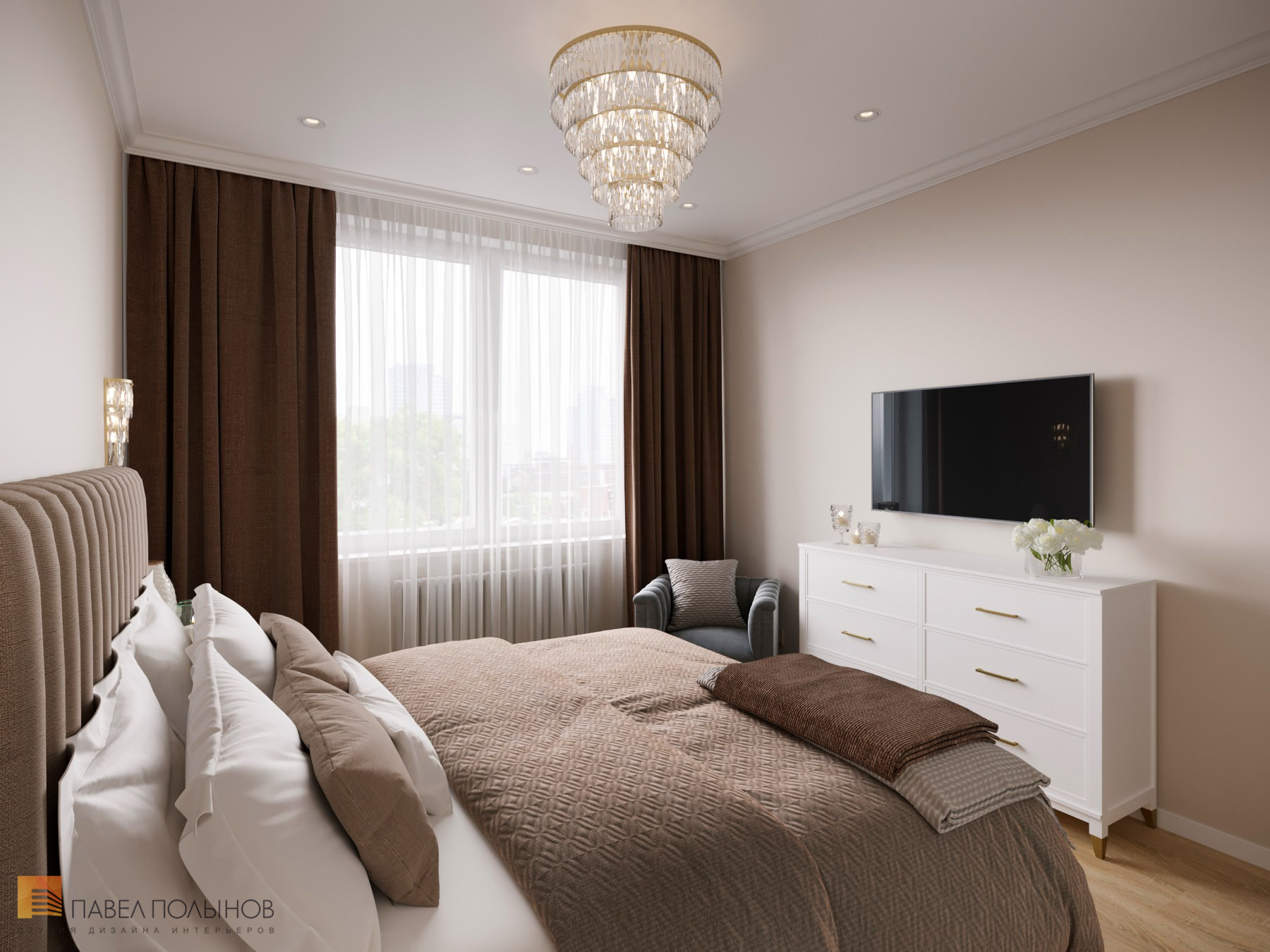 Фото дизайн спальни из проекта «Интерьер квартиры в стиле неоклассики, ЖК «Пресня Сити», 46 кв.м.»