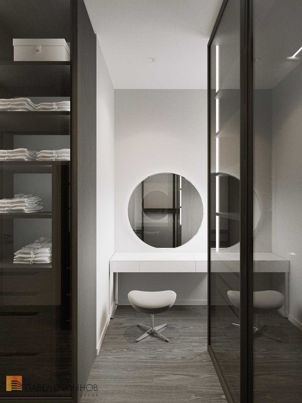 Фото дизайн интерьера гардеробной из проекта «Интерьер квартиры в ЖК Duderhof Club, современный стиль, 136 кв.м.»