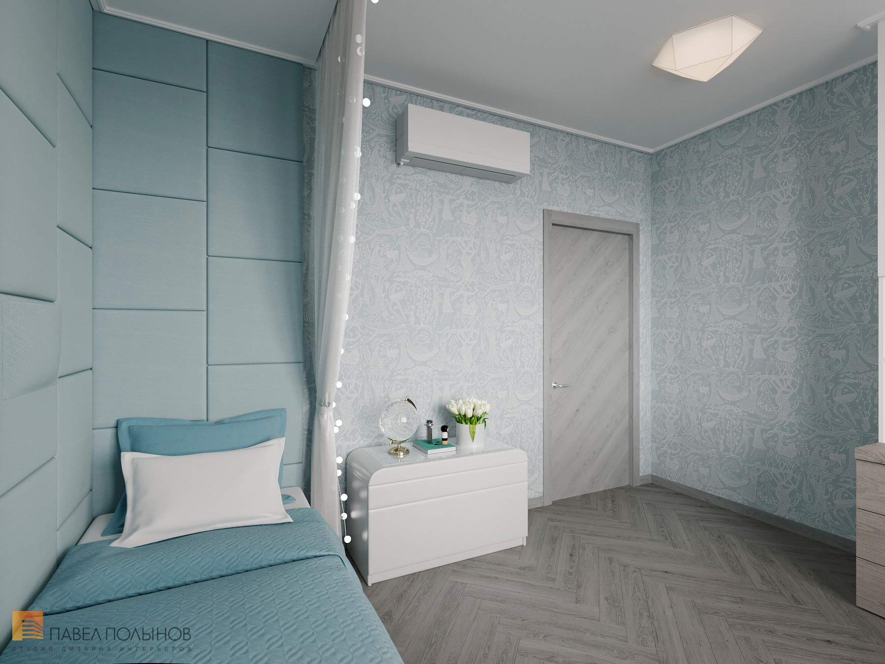Фото дизайн интерьера детской комнаты для девочки из проекта «Интерьер квартиры в скандинавском стиле, ЖК «Silver», 146 кв.м.»