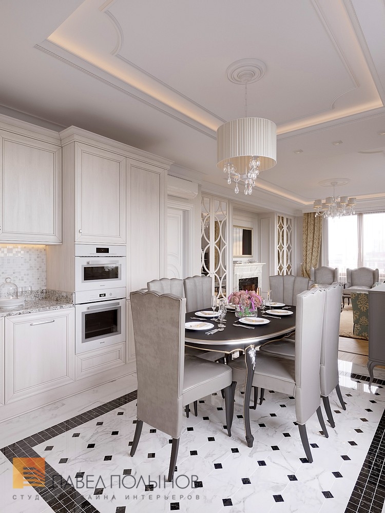 Фото дизайн кухни-гостиной из проекта «Дизайн трехкомнатной квартиры 100 кв.м. в стиле неоклассики, ЖК «Смольный парк»»