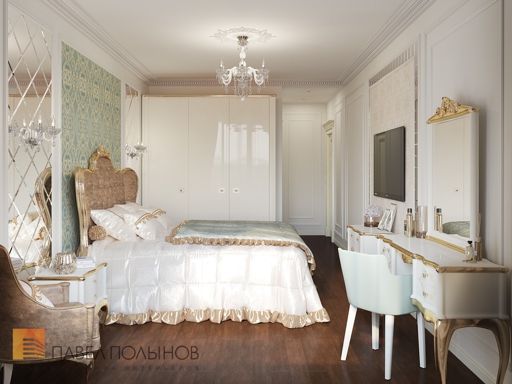 Фото дизайн интерьера спальни из проекта «Интерьер четырехкомнатной квартиры в классическом стиле, ЖК «Дом-Мегалит на Неве», 117 кв.м.»