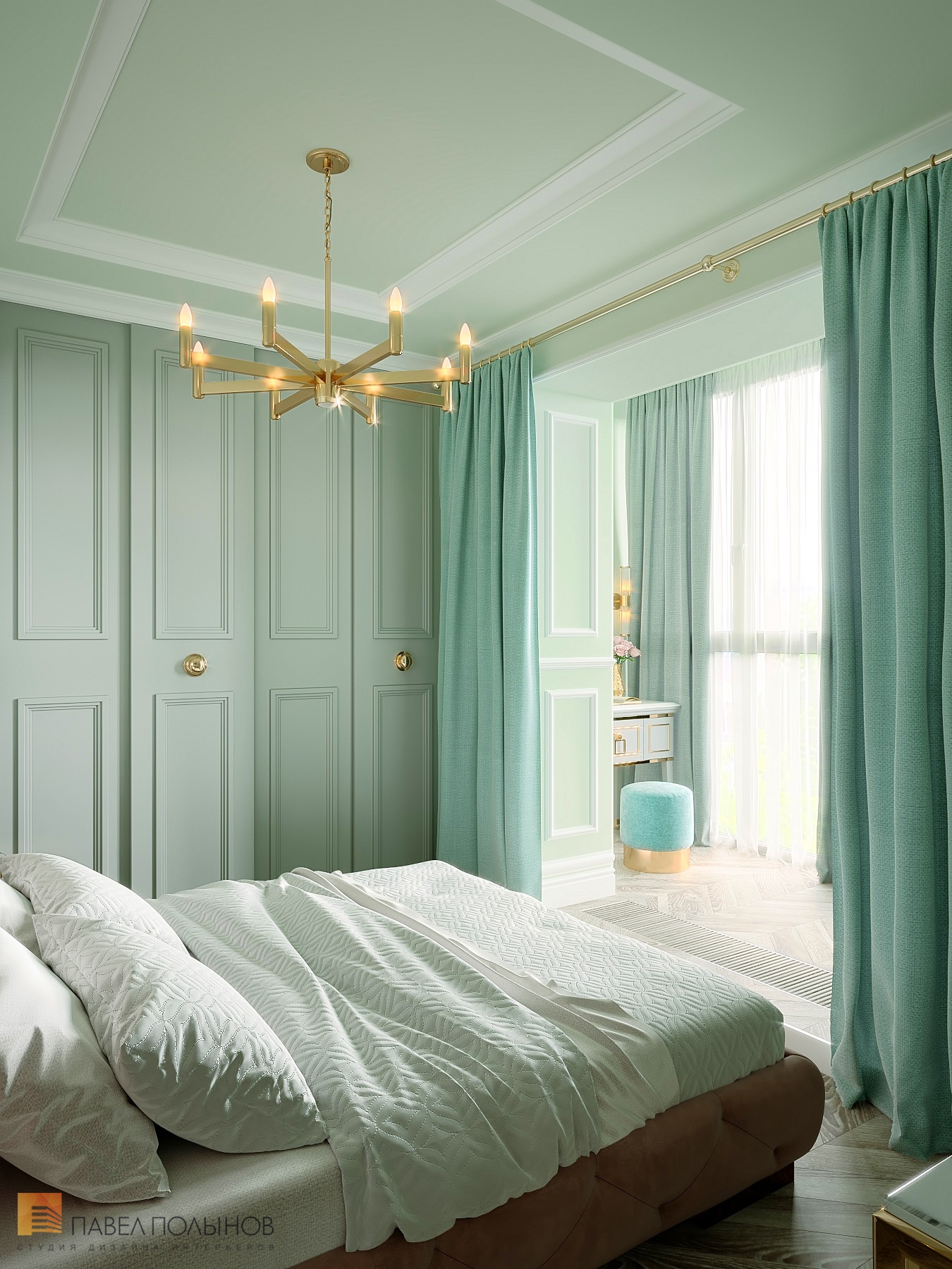 Фото дизайн интерьера спальни из проекта «Интерьер квартиры в стиле неоклассика в ЖК «The Residence», 219 кв.м.»