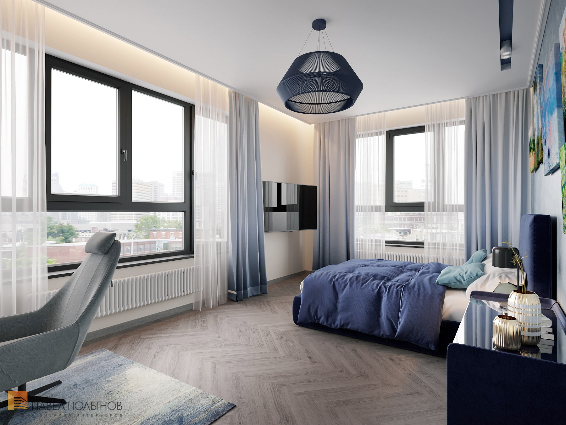 Фото дизайн спальни из проекта «Интерьер квартиры в скандинавском стиле, ЖК «Silver», 146 кв.м.»