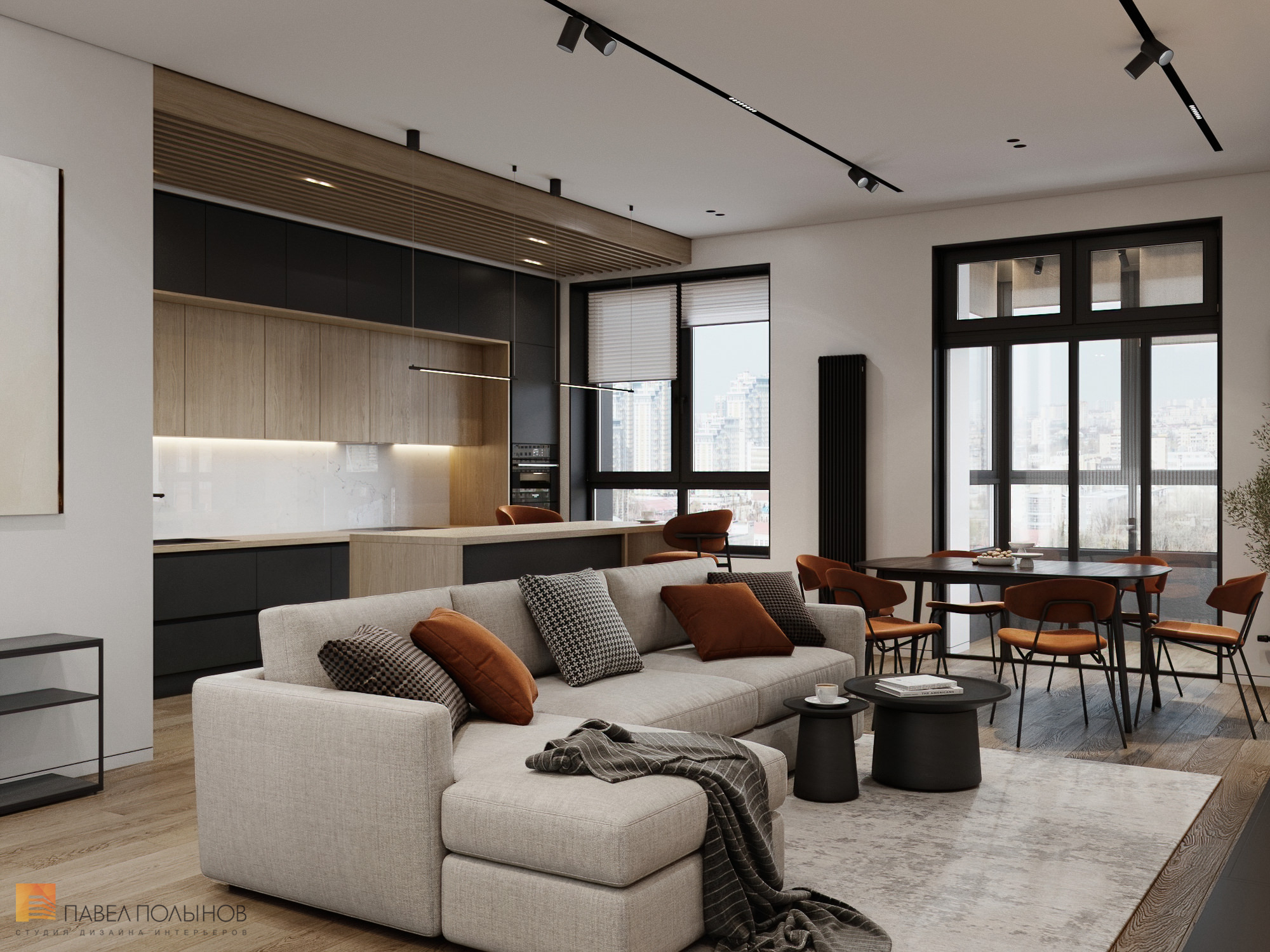 Фото кухня-гостиная из проекта «Дизайн интерьера квартиры в современном стиле, ЖК «Сердце столицы», 98 кв.м.»