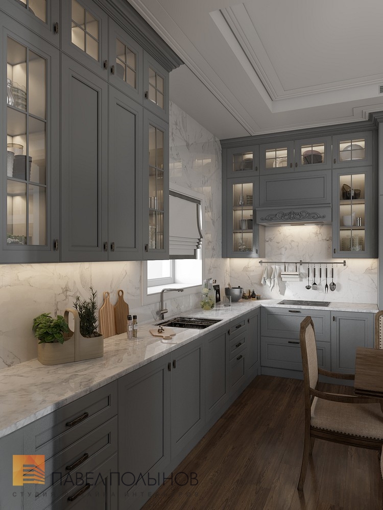 Фото дизайн кухни из проекта «Интерьер загородного дома в стиле американской неоклассики, п. Токсово, 215 кв.м.»