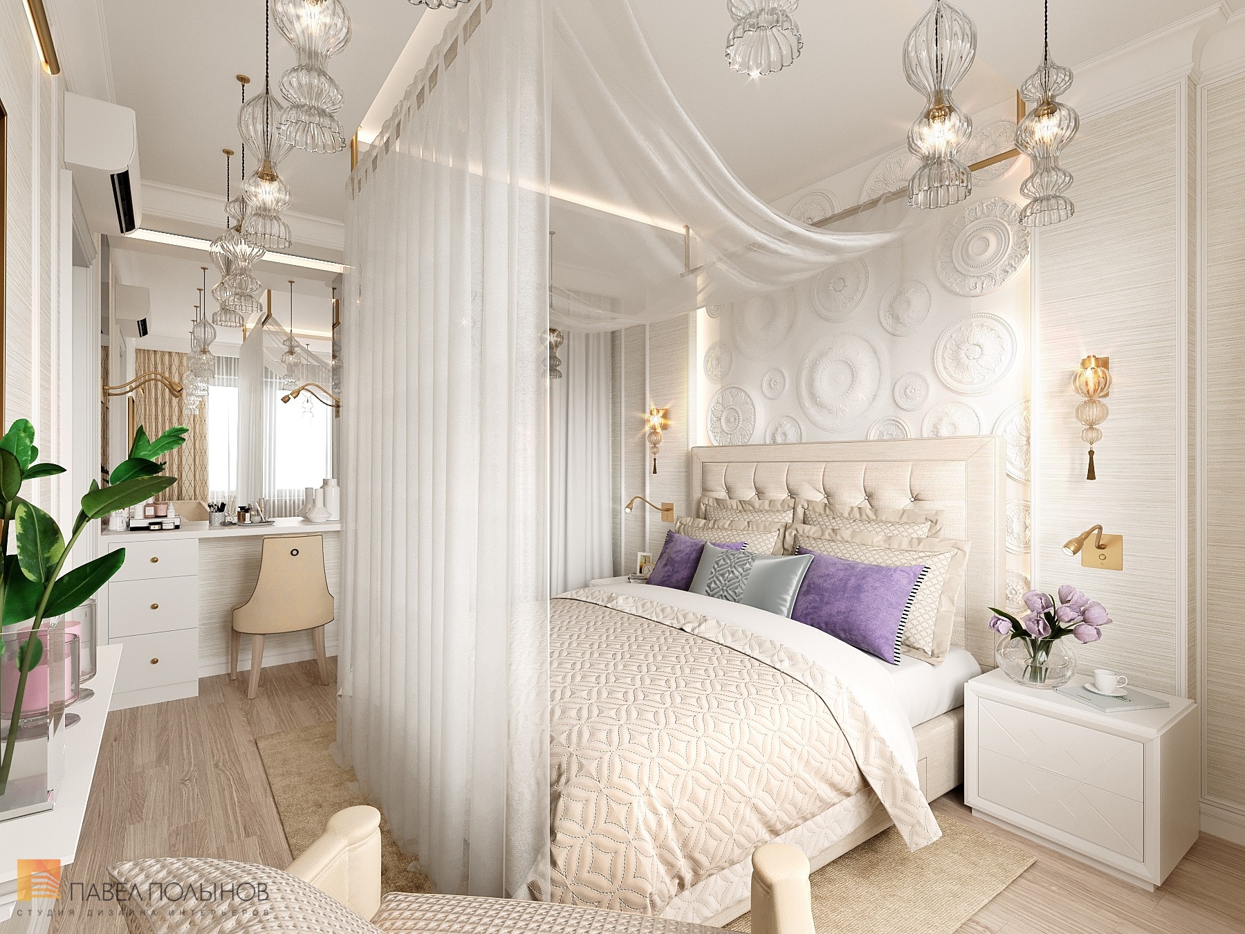 Фото дизайн спальни из проекта «Дизайн квартиры в ЖК «Три ветра», неоклассика, 88 кв.м.»