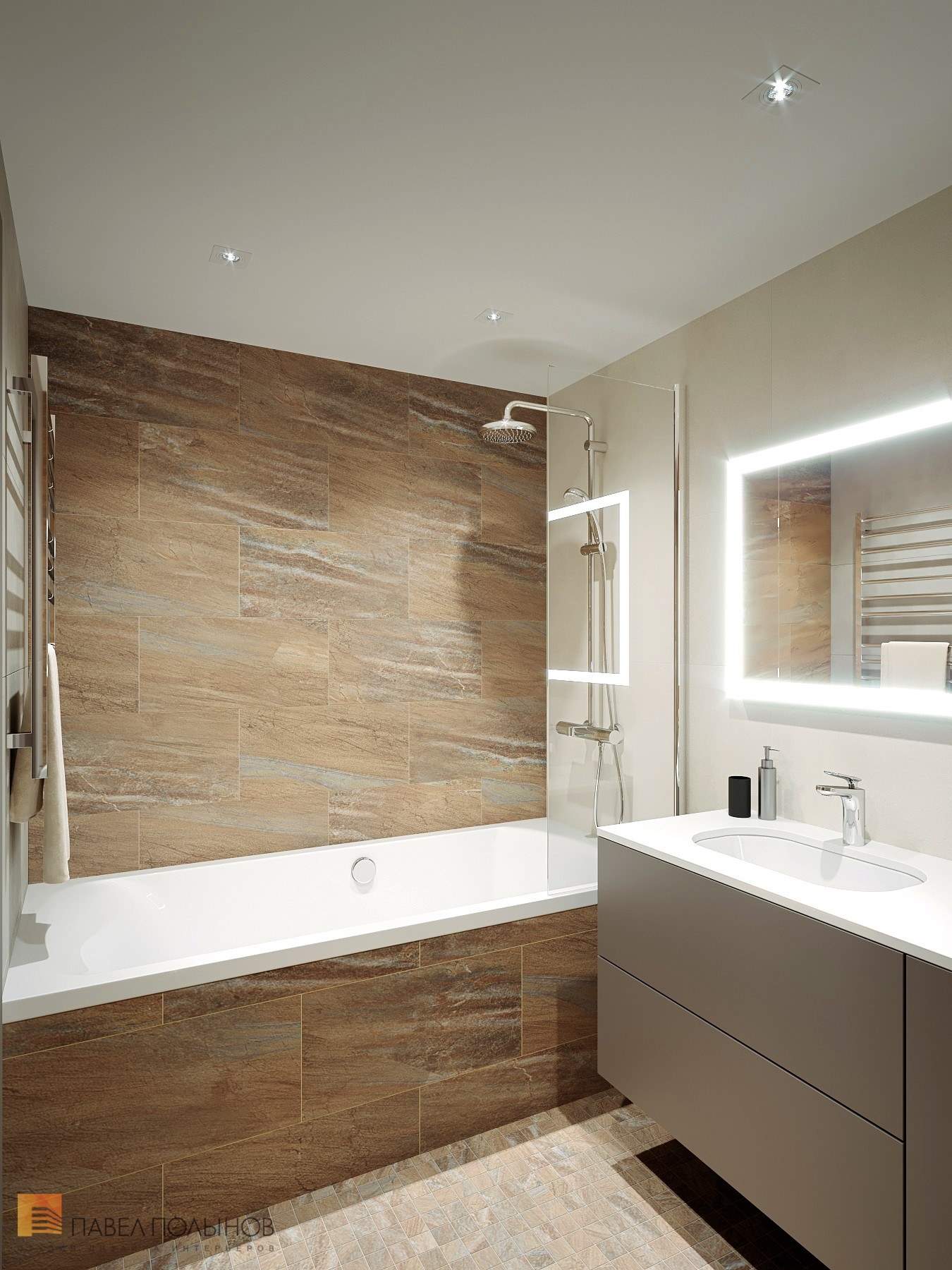 Фото дизайн ванной комнаты из проекта «Интерьер квартиры с современном стиле с элементами скандинавского, ЖК «Skandi Klubb», 77 кв.м.»