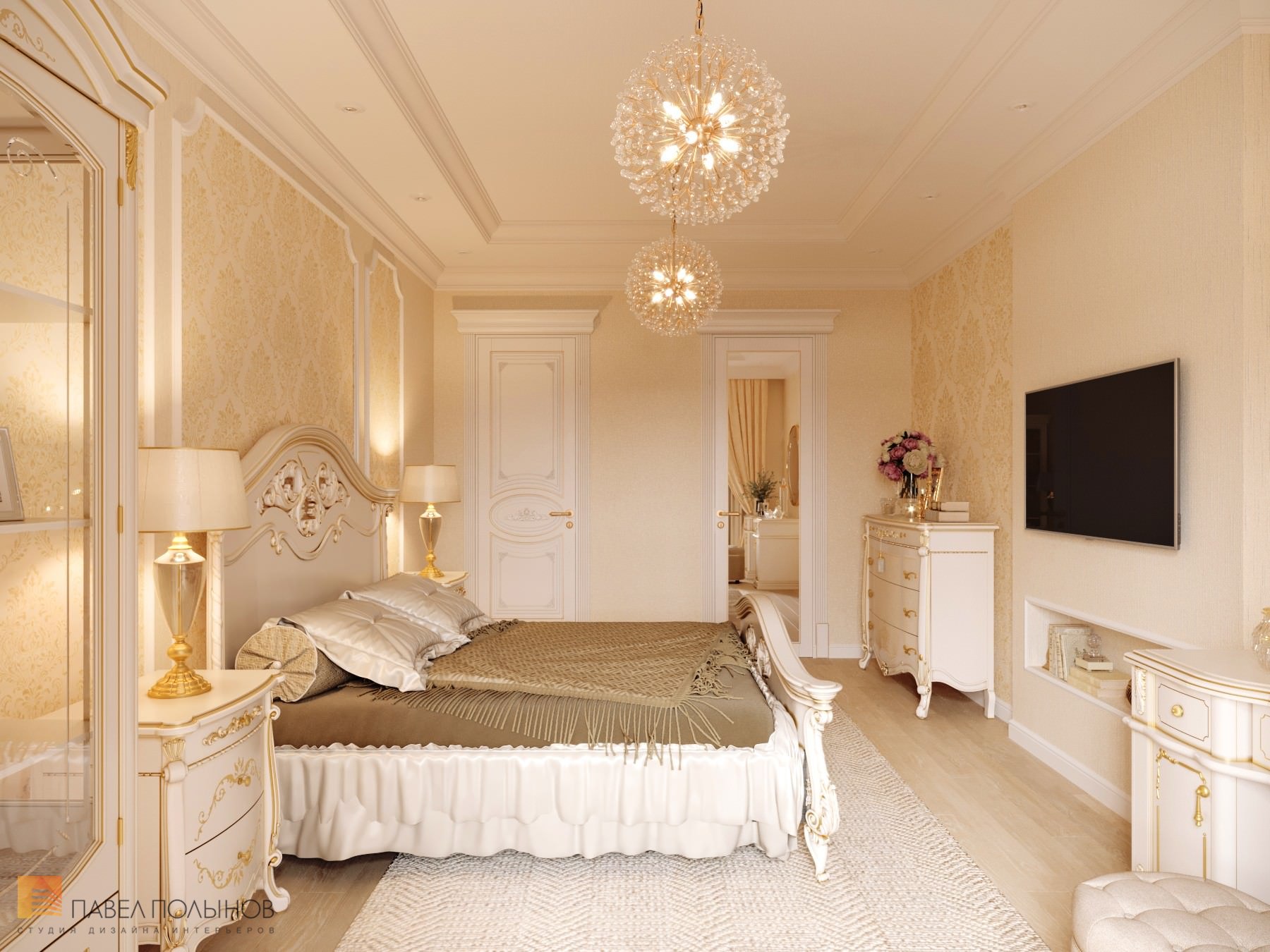 Фото дизайн интерьера спальни из проекта «Квартира в классическом стиле в ЖК «Русский дом», 144 кв.м.»