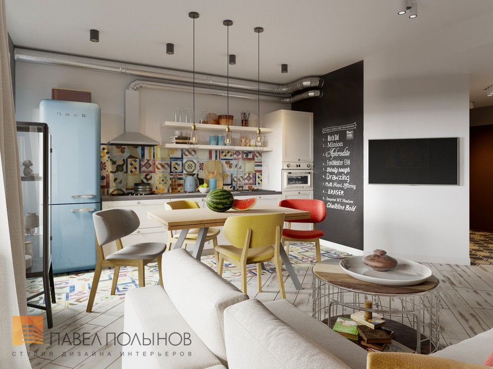 Фото интерьер кухни-гостиной из проекта «Интерьер квартиры в скандинавском стиле с элементами лофта, ЖК «Skandi Klabb» »