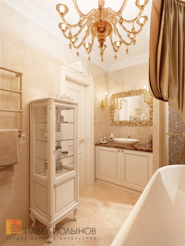 Фото ванная комната в классическом стиле из проекта «Интерьер двухкомнатной квартиры в классическом стиле, ЖК «Смольный Парк», 76 кв.м.»