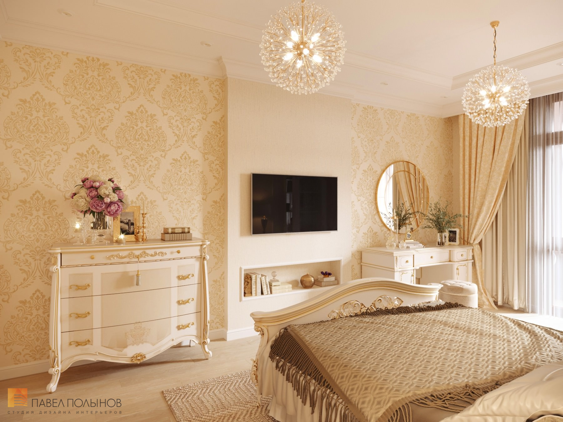 Фото дизайн спальни из проекта «Квартира в классическом стиле в ЖК «Русский дом», 144 кв.м.»