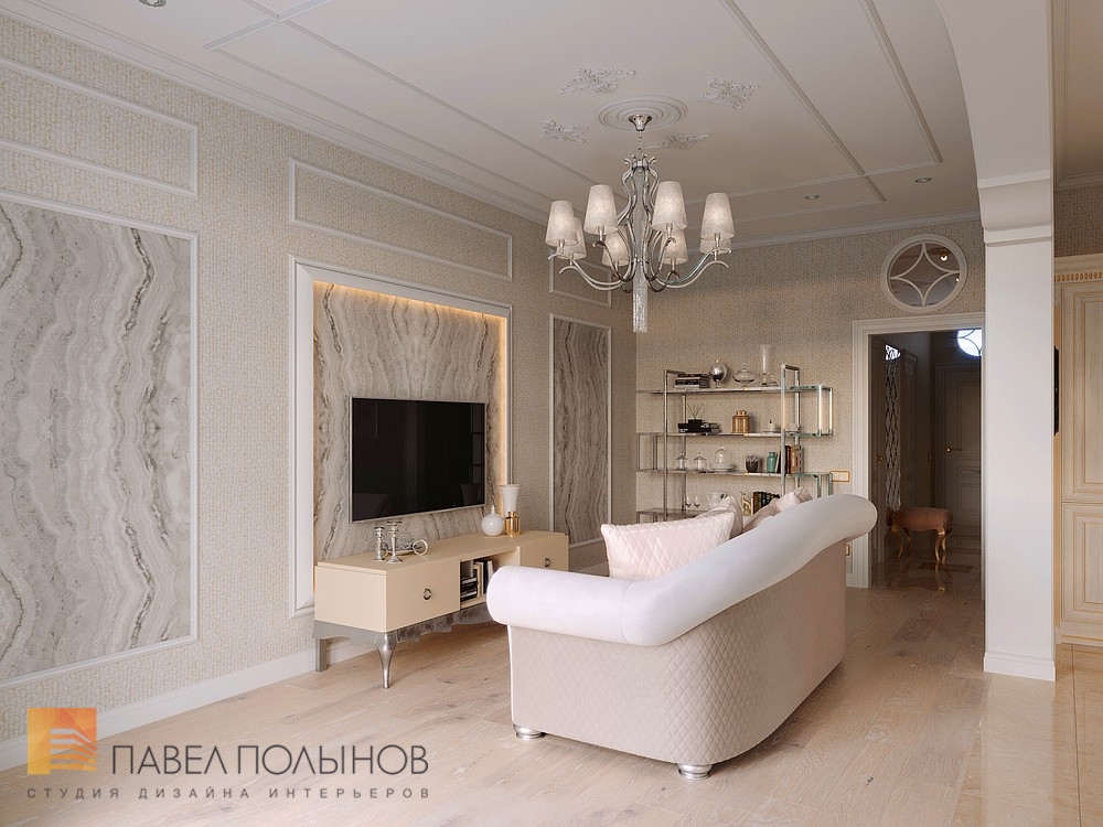 Фото интерьер гостиной из проекта «Дизайн трехкомнатной квартиры в классическом стиле, ЖК Аристократ, 78 кв.м.»