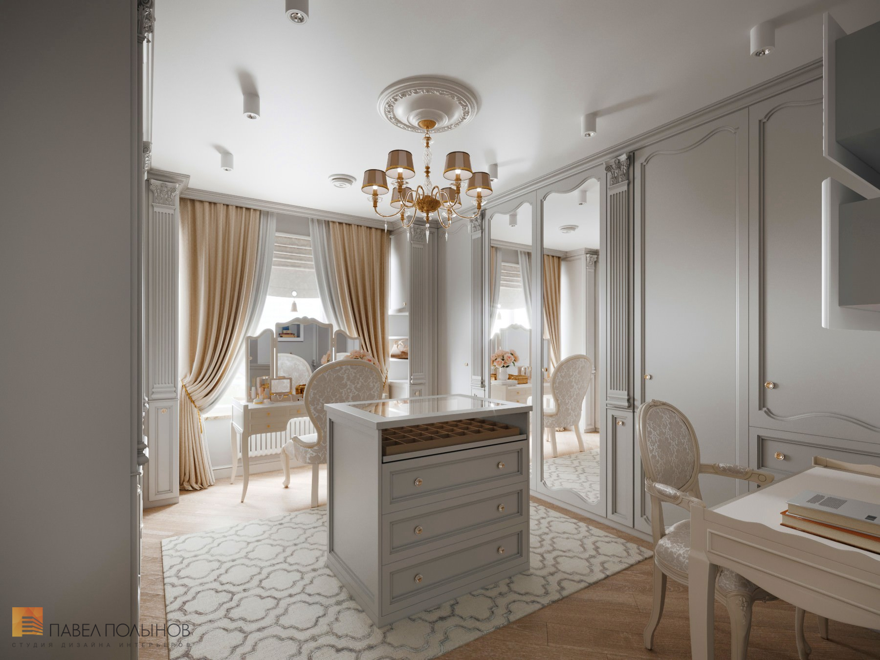 Фото дизайн гардеробной комнаты из проекта «Дизайн квартиры в стиле современной классики, ЖК «Riverside», 180 кв.м.»