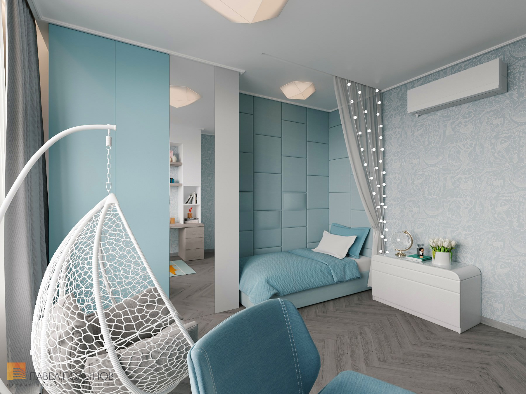 Дизайн комнаты для девушки подростка в современном стиле с диваном