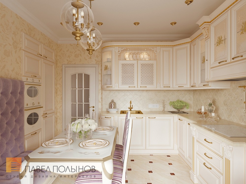 Фото дизайн интерьера кухни из проекта «Дизайн однокомнатной квартиры 48 кв.м. в классическом стиле, ЖК «Жемчужный фрегат» »