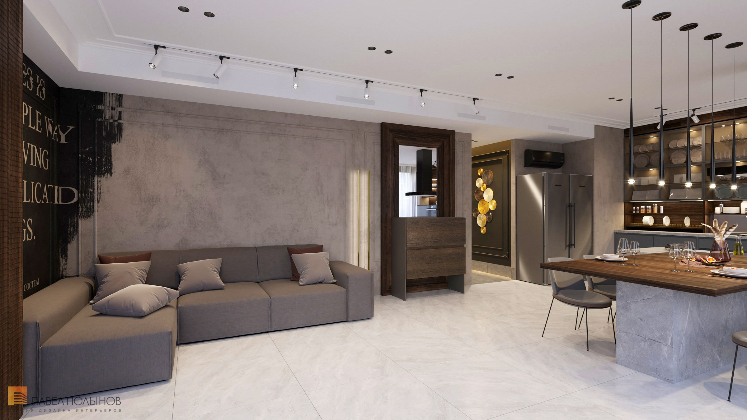 Фото кухня-гостиная из проекта «Квартира в современном стиле с элементами классики, ЖК «Граф Орлов», 142 кв.м.»