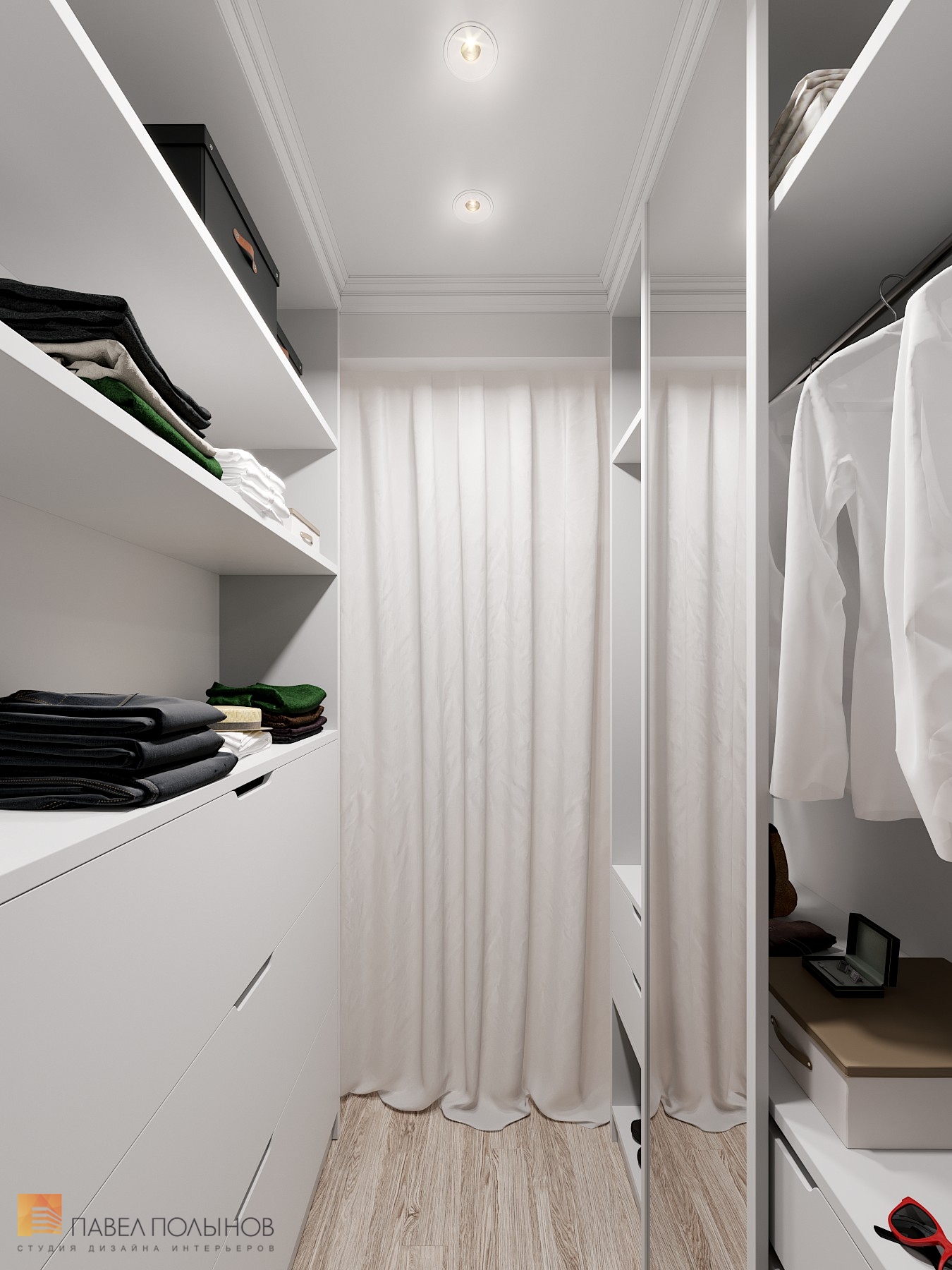 Фото дизайн гардеробной из проекта «Дизайн квартиры в ЖК «Три ветра», неоклассика, 88 кв.м.»