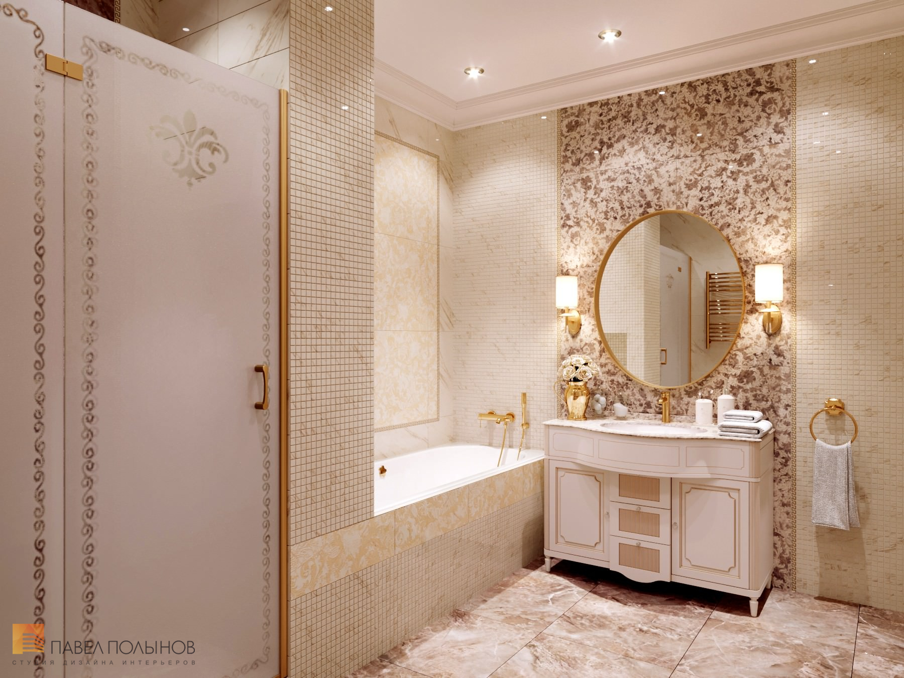 Фото ванная комната из проекта «Квартира в классическом стиле в ЖК «Русский дом», 144 кв.м.»