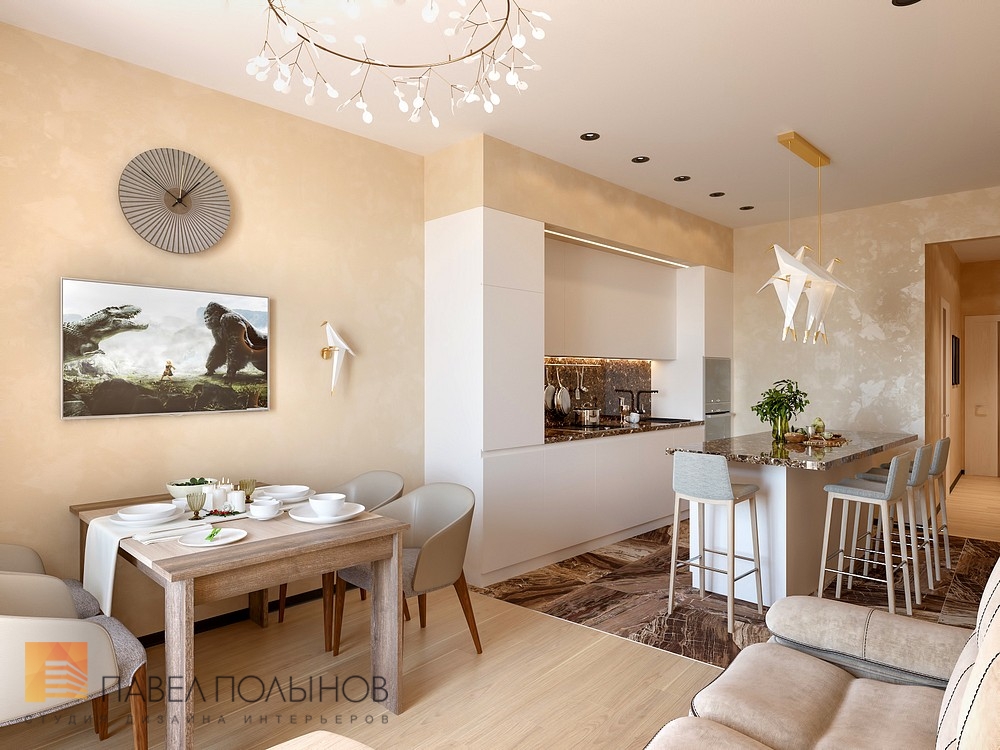 Фото интерьер кухни-гостиной из проекта «Дизайн проект 1-комнатной квартиры 70 кв.м. в ЖК «Риверсайд», современный стиль»