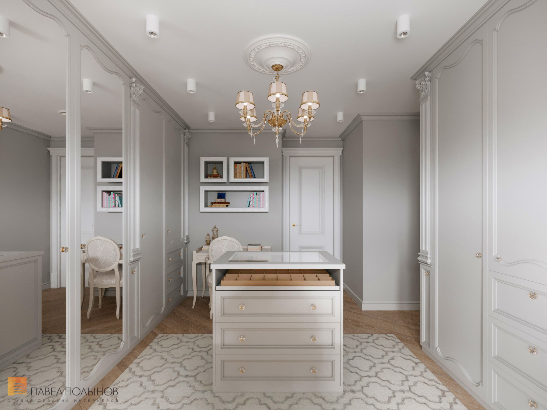 Фото дизайн интерьера гардеробной комнаты из проекта «Дизайн квартиры в стиле современной классики, ЖК «Riverside», 180 кв.м.»