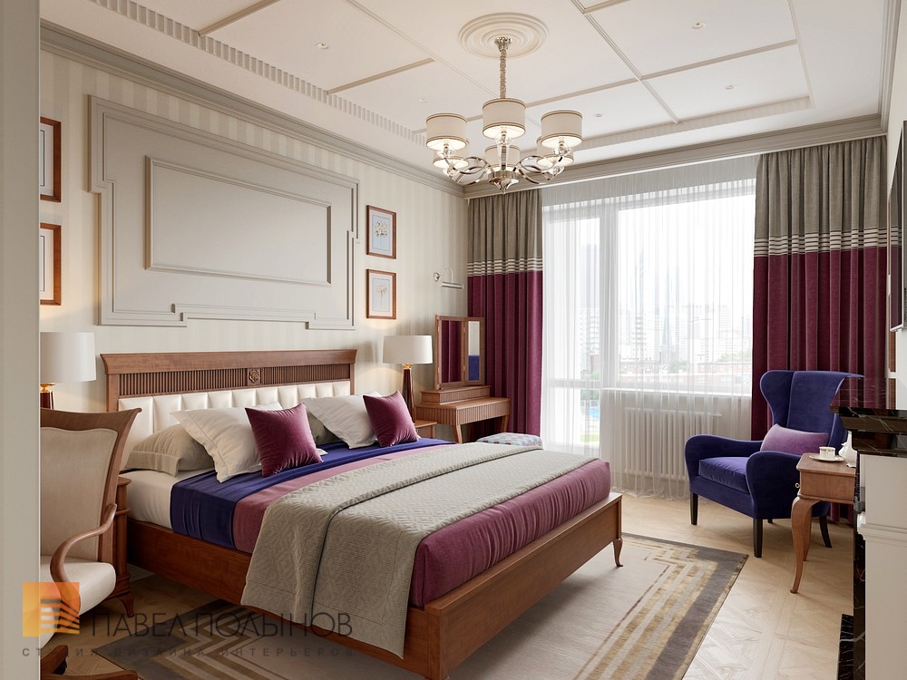 Фото спальня из проекта «Дизайн квартиры 74 кв.м. в стиле американской классики, ЖК «Платинум»»