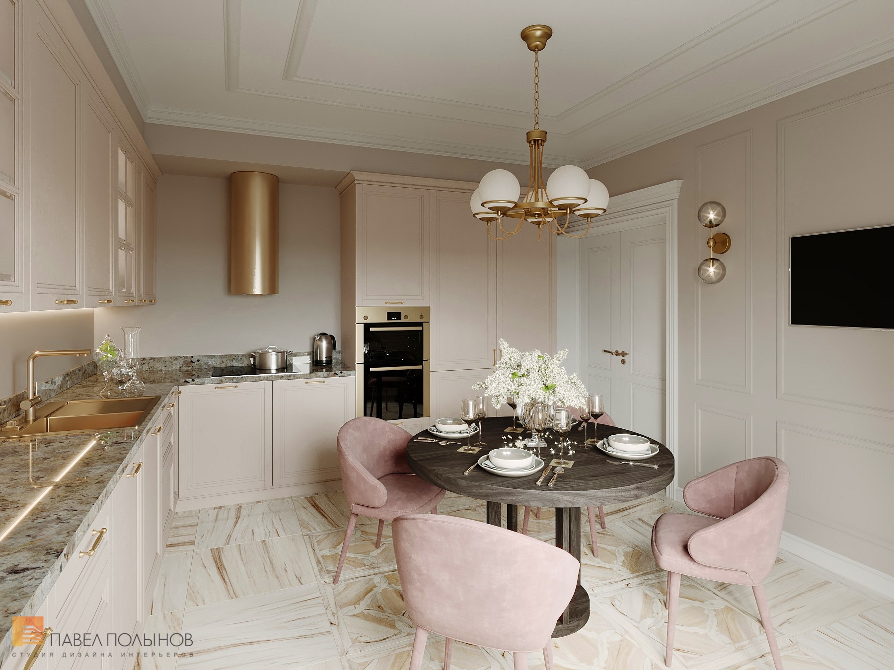 Фото дизайн интерьера кухни из проекта «Интерьер квартиры 140 кв.м. в стиле неоклассики»