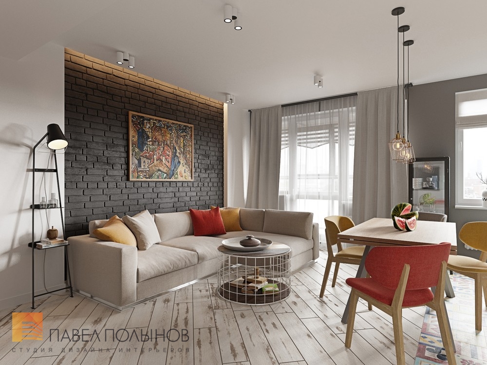 Фото дизайн кухни-гостиной из проекта «Интерьер квартиры в скандинавском стиле с элементами лофта, ЖК «Skandi Klabb» »