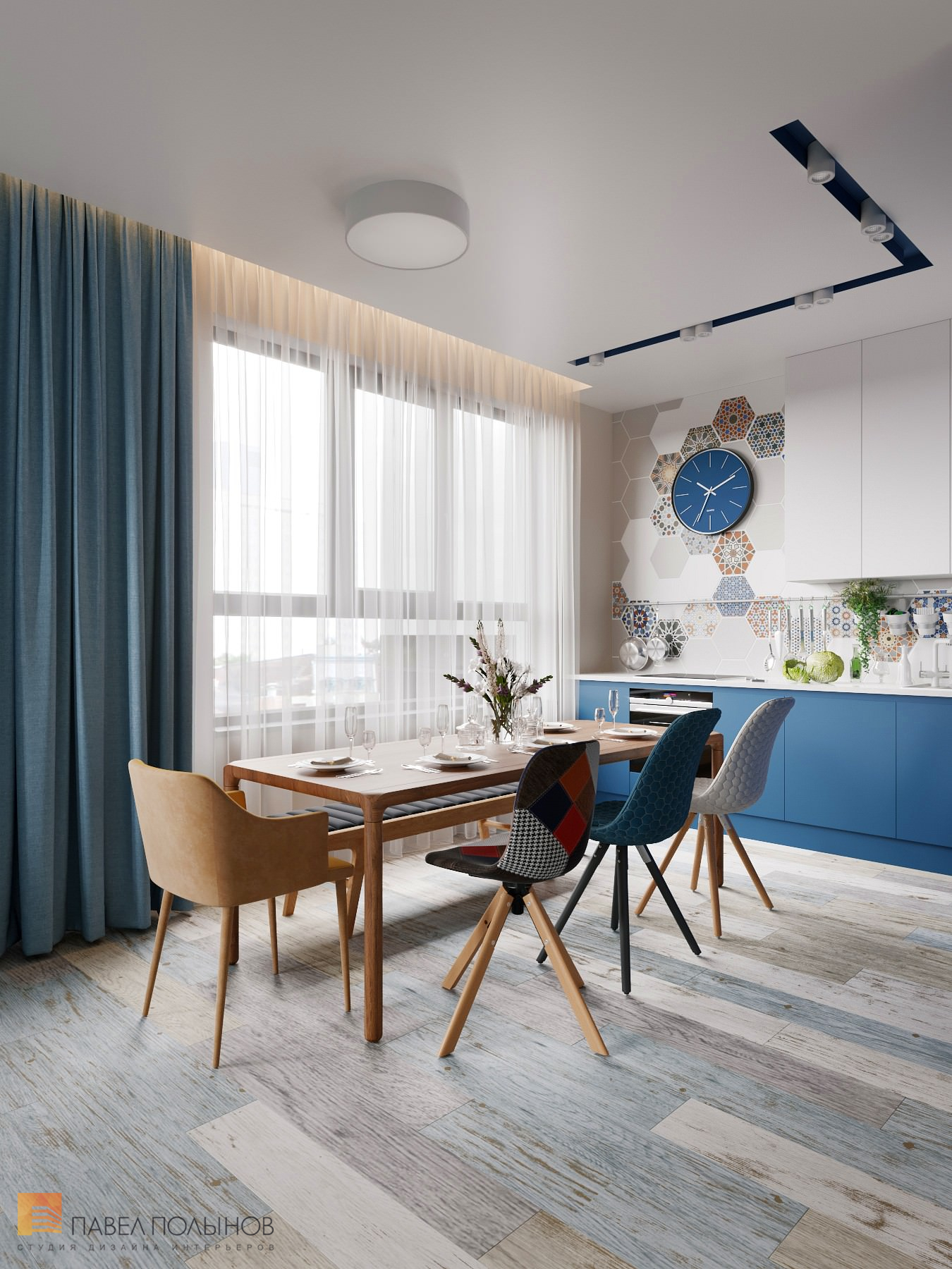 Фото дизайн кухни-гостиной из проекта «Интерьер квартиры в скандинавском стиле, ЖК «Silver», 146 кв.м.»