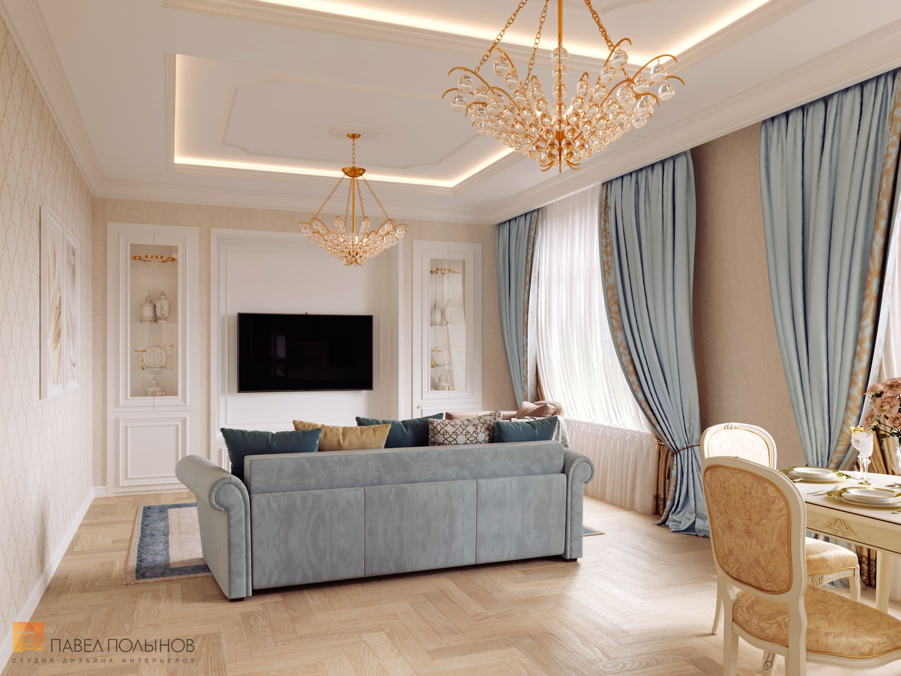 Фото гостиная из проекта «Квартира в классическом стиле в ЖК «Русский дом», 144 кв.м.»