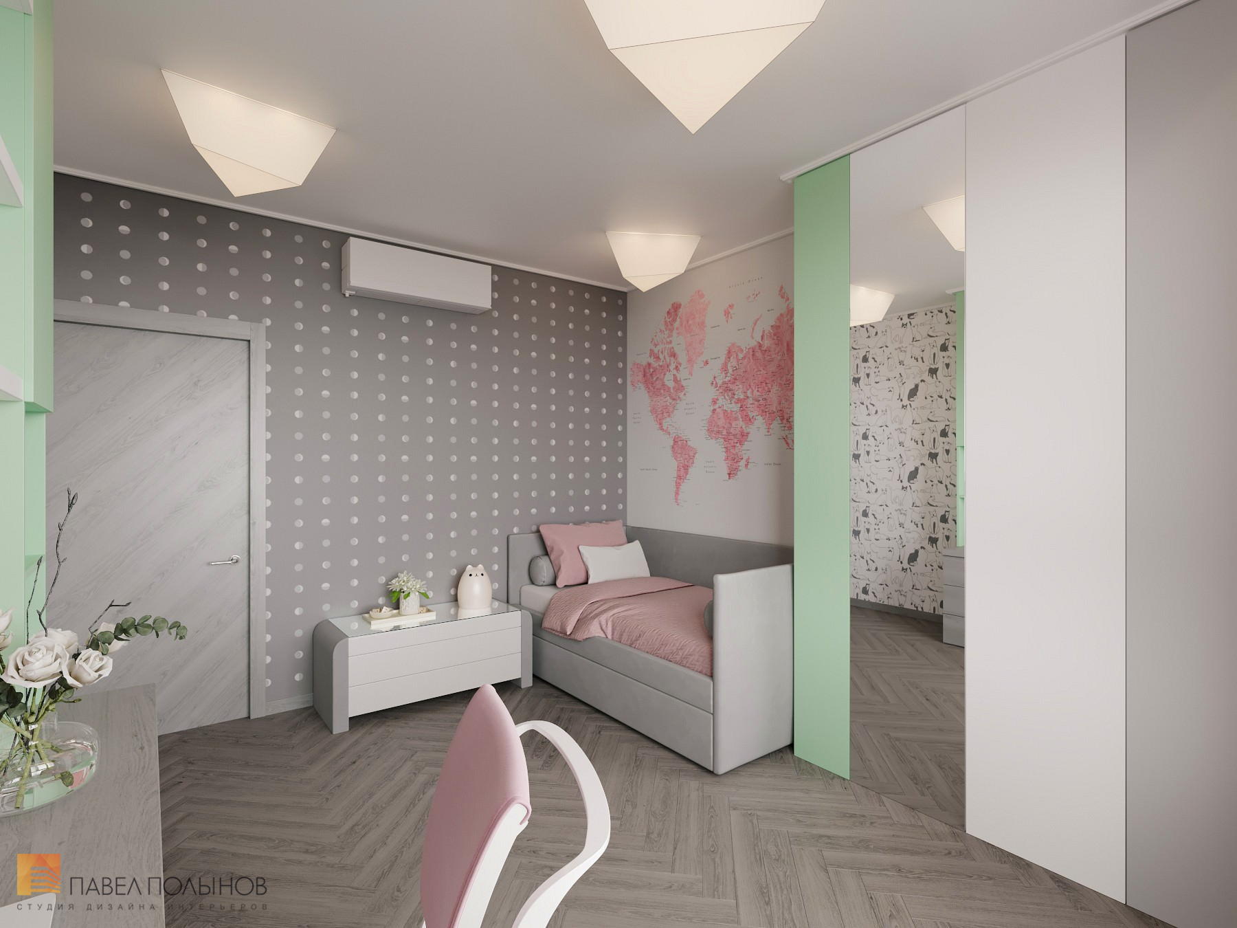 Фото интерьер детской комнаты для девочки из проекта «Интерьер квартиры в скандинавском стиле, ЖК «Silver», 146 кв.м.»