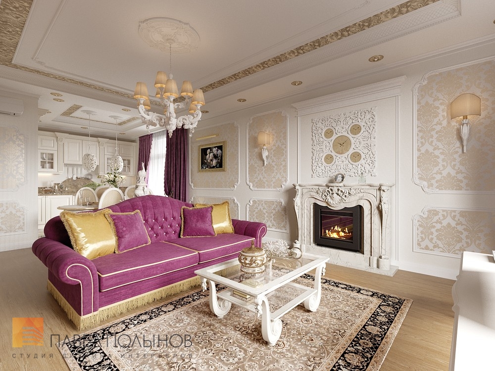 Фото гостиная в классическом стиле из проекта «Интерьер двухкомнатной квартиры в классическом стиле, ЖК «Смольный Парк», 76 кв.м.»
