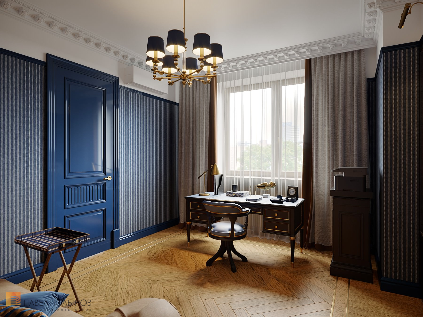 Фото дизайн интерьера кабинета из проекта «Интерьер квартиры в стиле английской классики, ЖК «Патриот», 124 кв.м.»