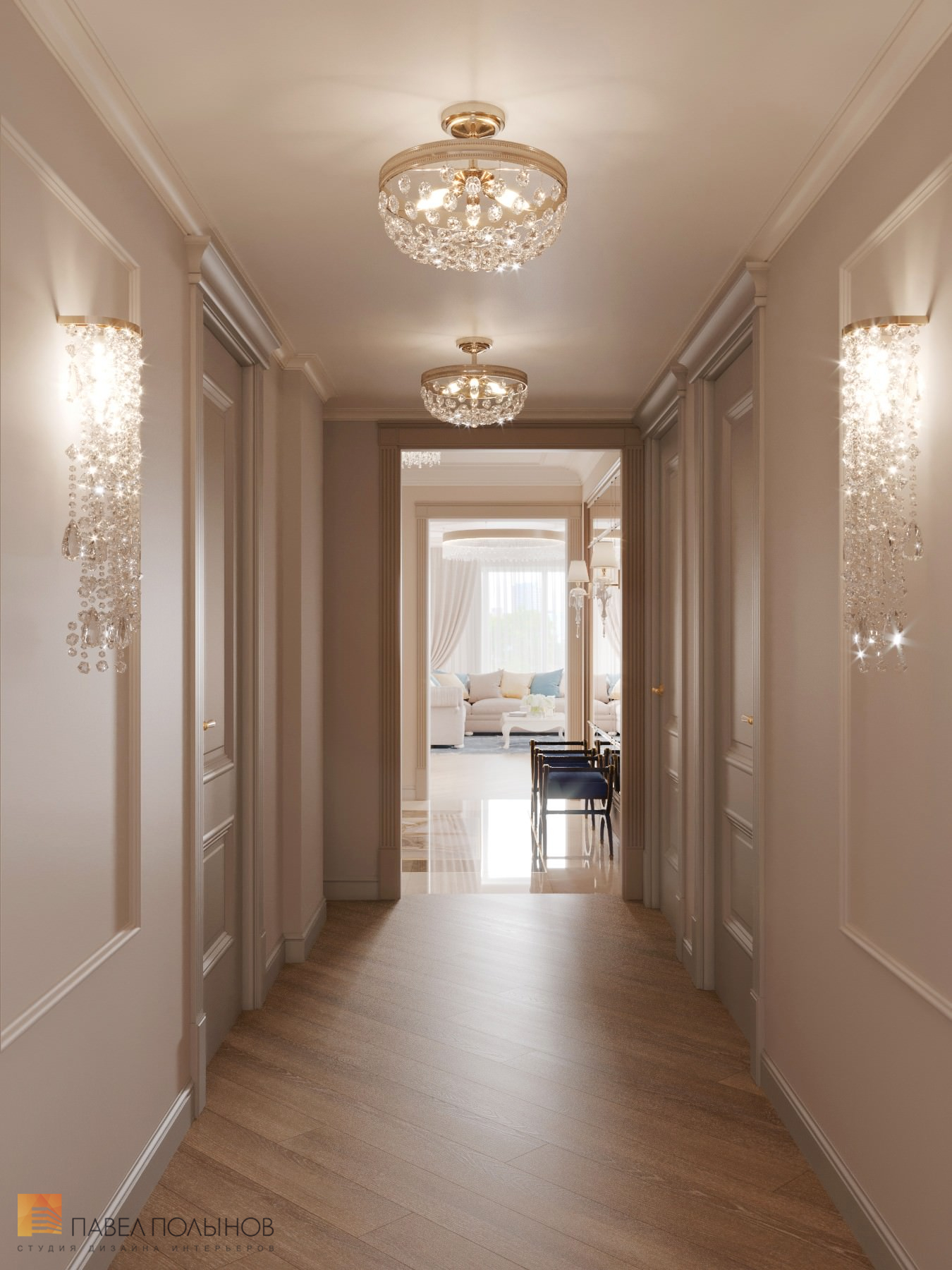 Фото дизайн коридора из проекта «Дизайн квартиры в стиле современной классики, ЖК «Riverside», 180 кв.м.»
