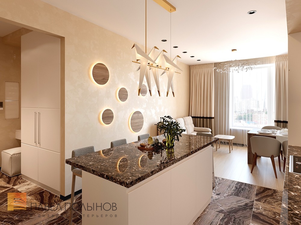 Фото дизайн интерьера кухни-гостиной из проекта «Дизайн проект 1-комнатной квартиры 70 кв.м. в ЖК «Риверсайд», современный стиль»