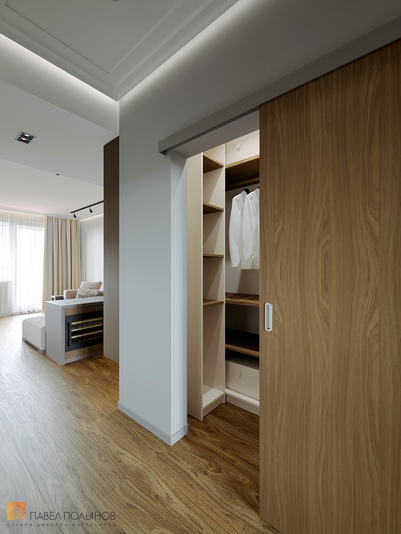 Фото дизайн гардеробной из проекта «Интерьер квартиры с современном стиле с элементами скандинавского, ЖК «Skandi Klubb», 77 кв.м.»