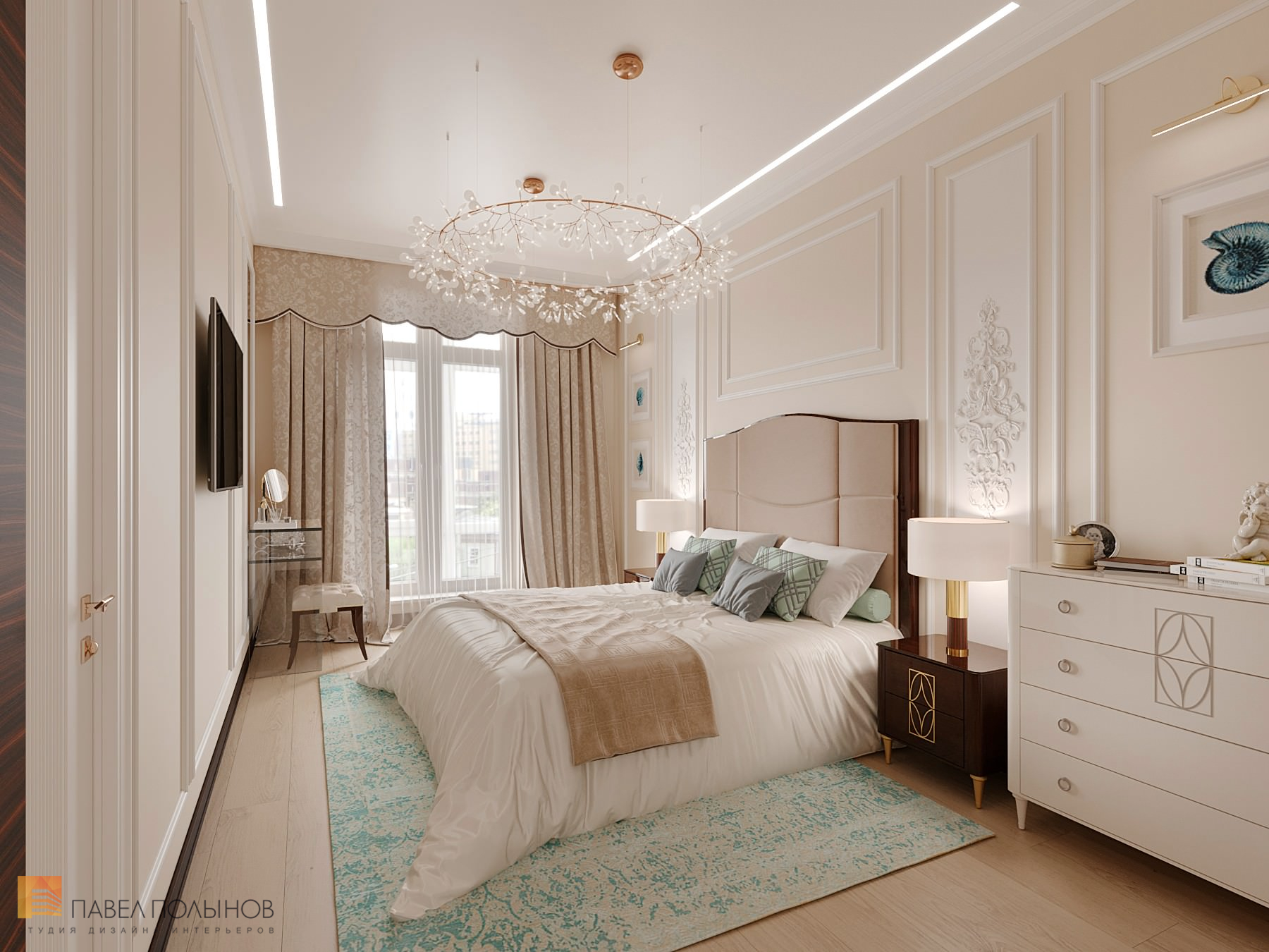 Фото спальня из проекта «Интерьер квартиры в стиле неоклассики с элементами ар-деко, ЖК «Rich Art Club», 75 кв.м.»