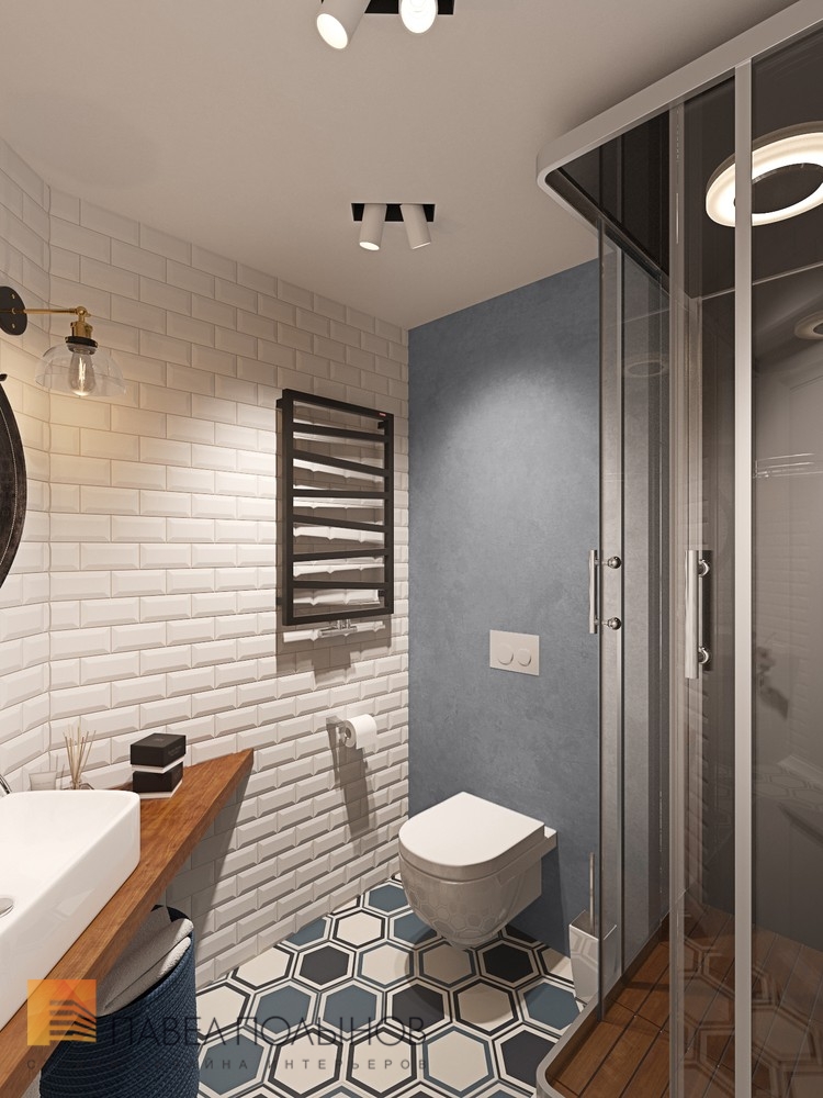 Фото дизайн душевой комнаты из проекта «Интерьер квартиры в скандинавском стиле с элементами лофта, ЖК «Skandi Klabb» »