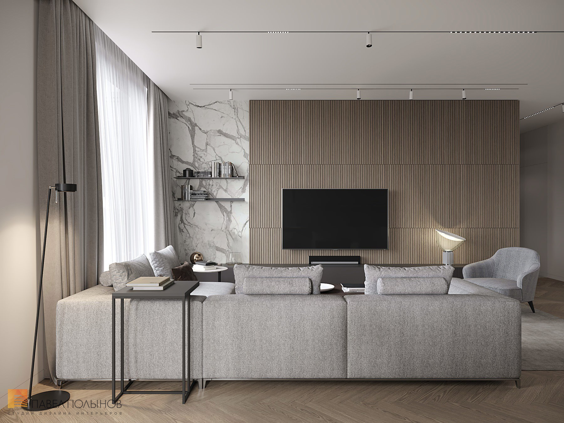 Фото дизайн интерьера кухни-гостиной из проекта «Просторная квартира в современном стиле, ЖК «Duderhof Club», 146 кв.м.»