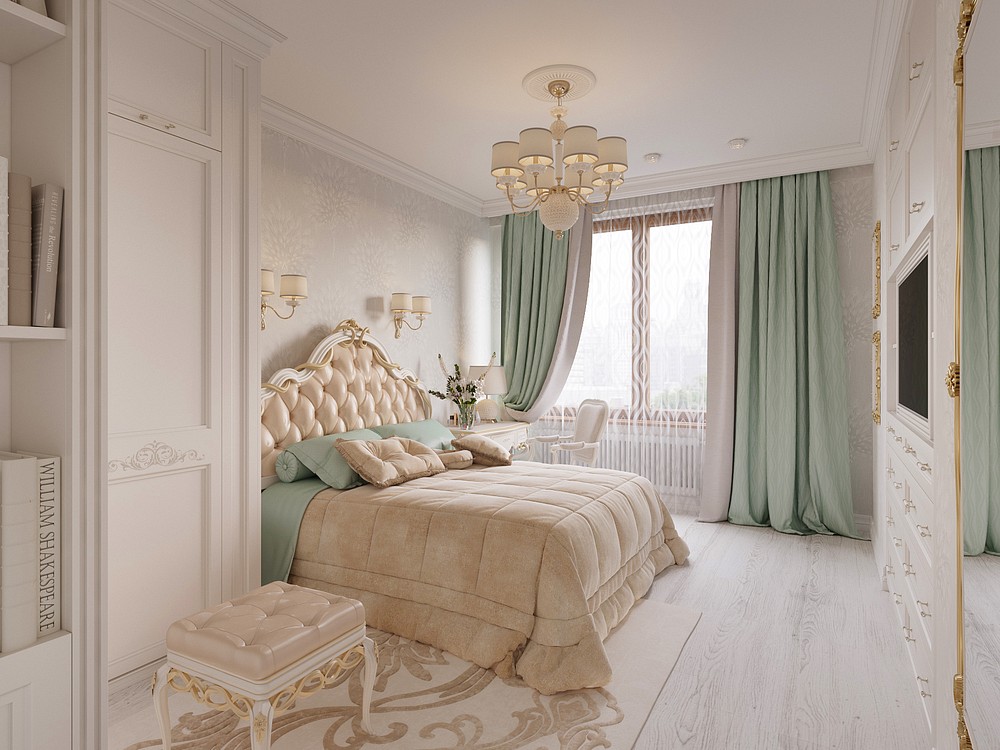 Спальня в стиле неоклассика в светлых тонах фото